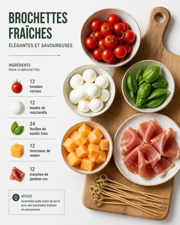 Ingrédients frais pour la préparation de brochettes froides apéritif