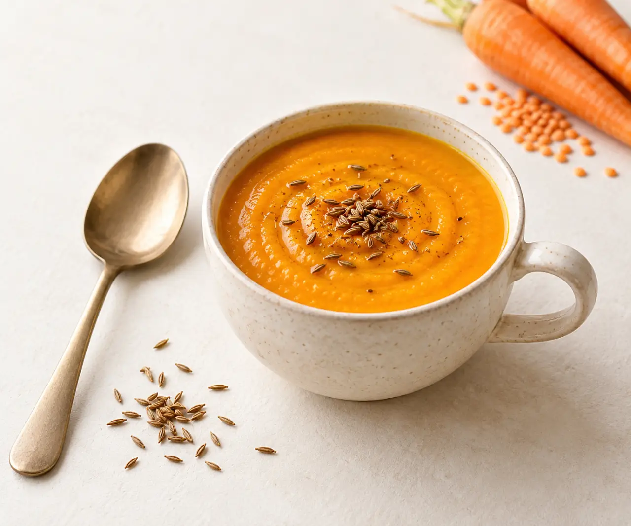 Entrée femme enceinte : velouté de carottes et lentilles corail