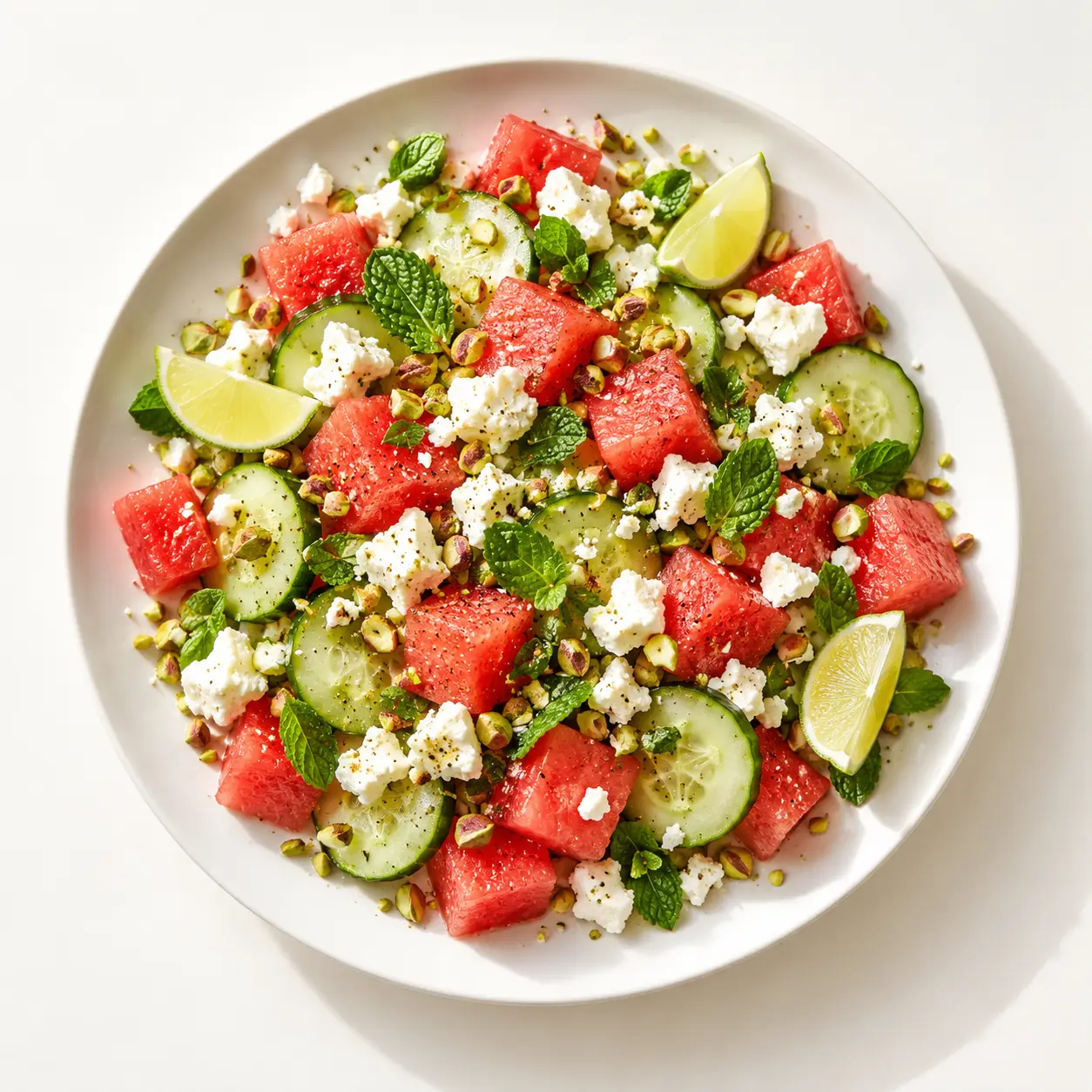 Recette avec la pastèque : salade de pastèque, feta, concombre et menthe