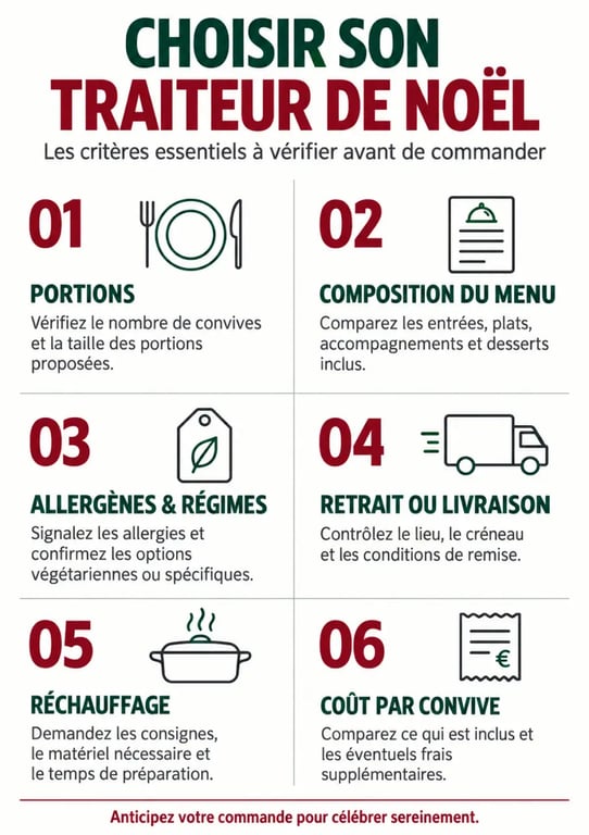 Infographie des critères pour choisir un traiteur Noël
