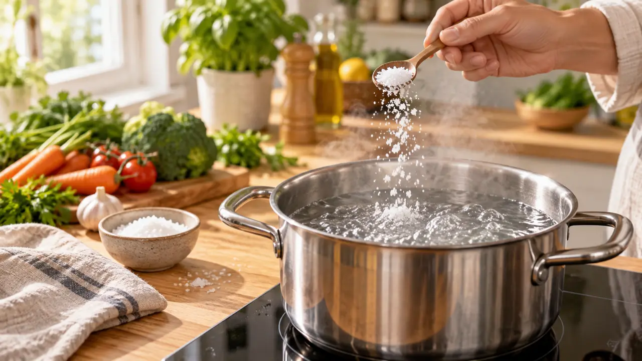 Casserole d’eau salée sur une plaque de cuisson, prête à accueillir des pâtes