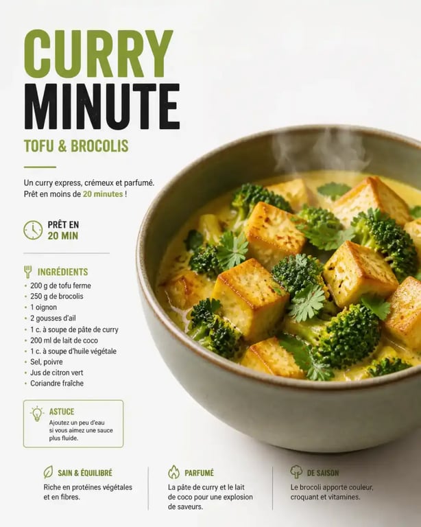 Recette healthy facile de curry minute au tofu et légumes de saison