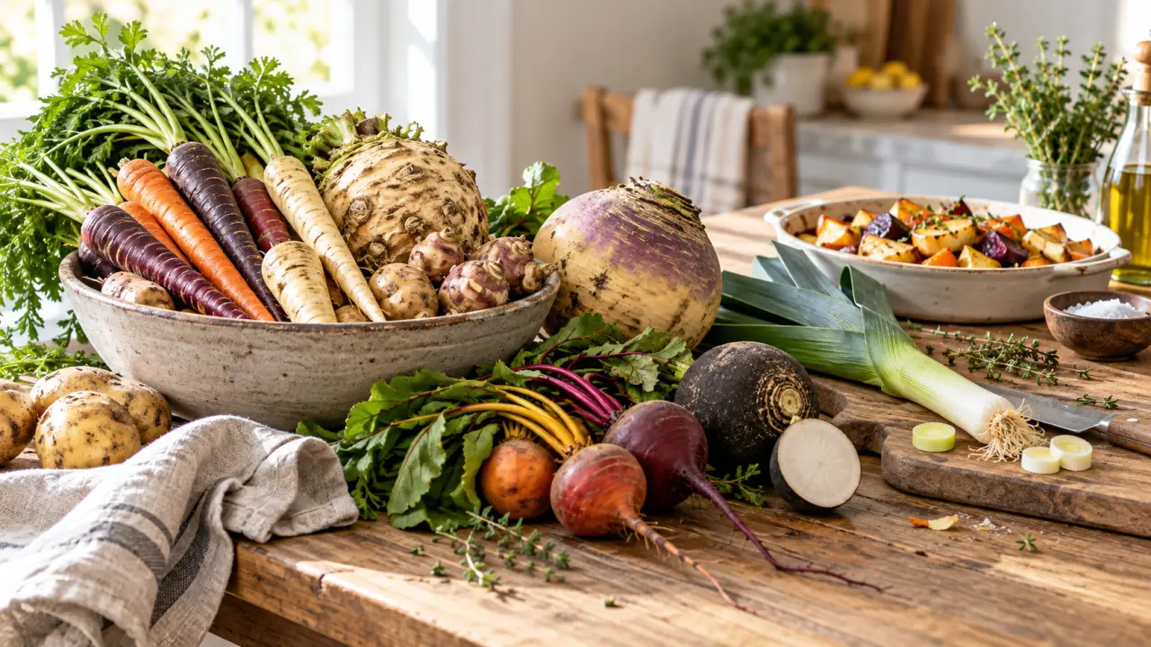 Légumes oubliés fraîchement récoltés et prêts à être cuisinés