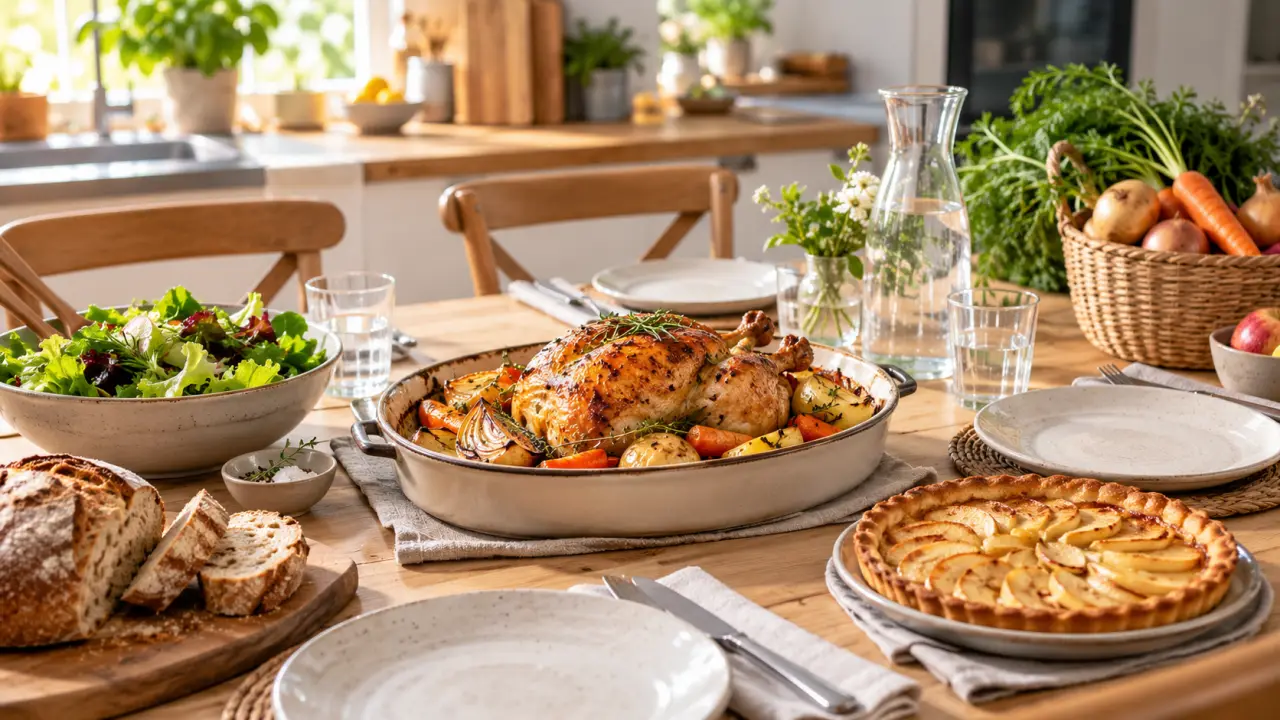 Table familiale avec un menu de saison fait maison