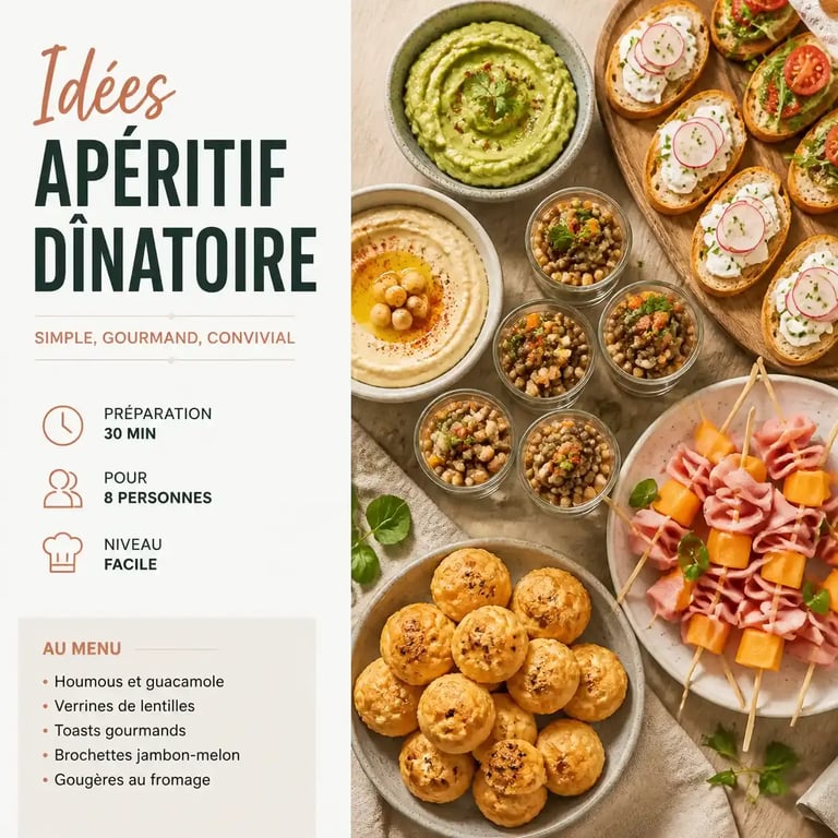 Table d'apéro recette rapide avec bouchées variées prêtes en moins de 30 minutes
