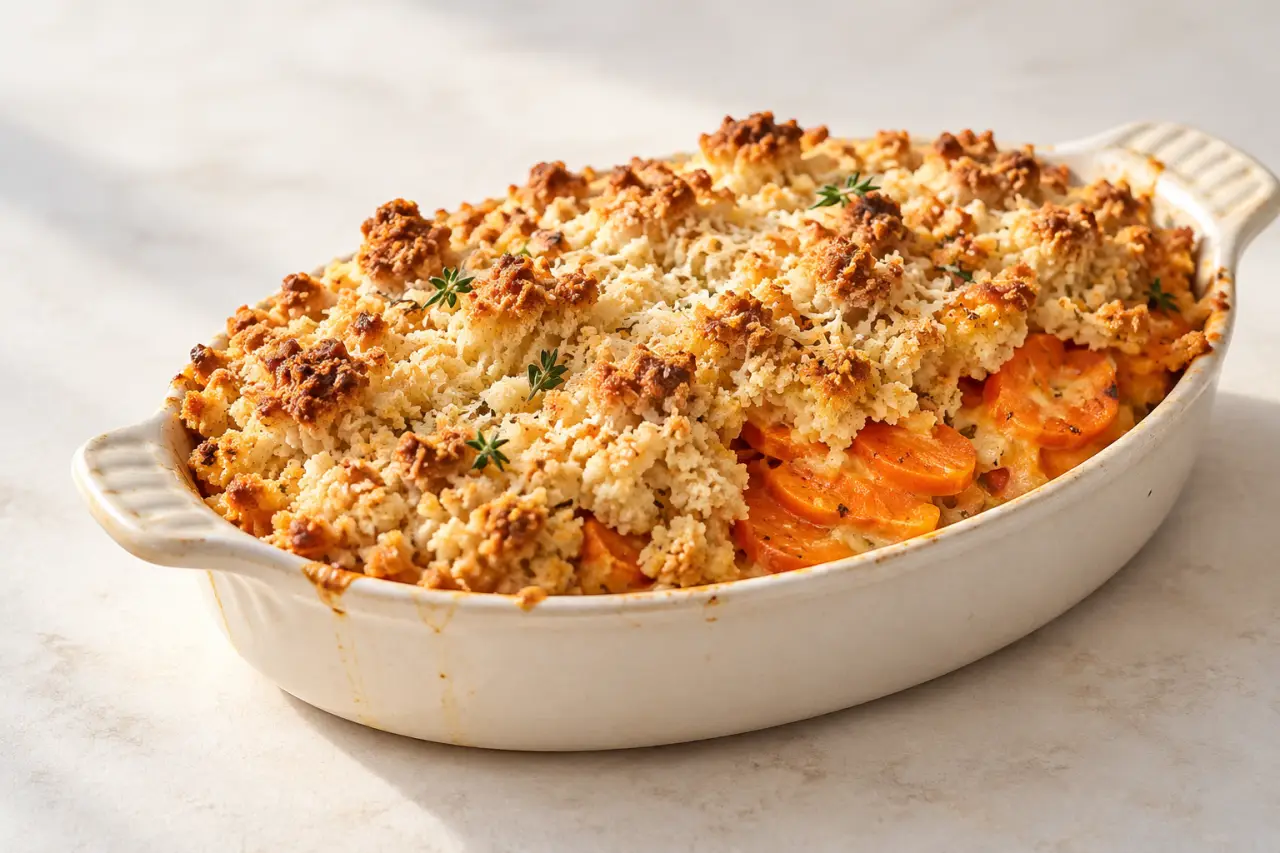 Crumble carottes salé au parmesan, doré et croustillant à la sortie du four