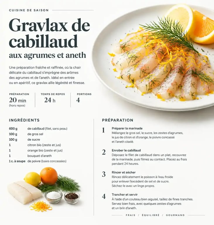 Gravlax de cabillaud, recette de poisson pour Noël