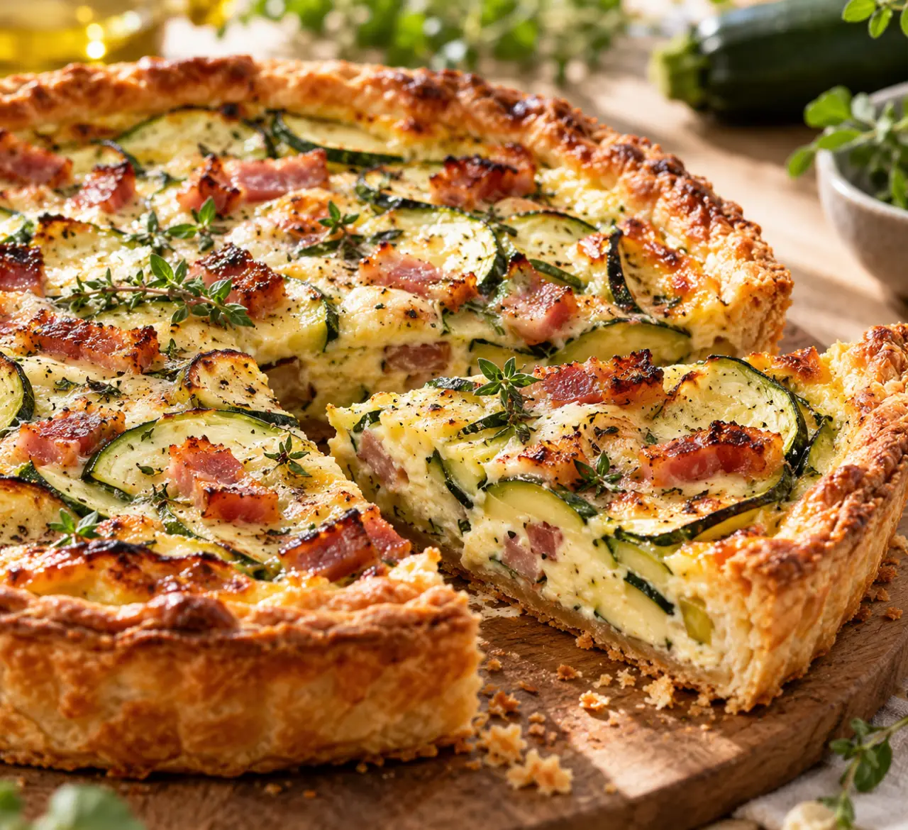 Pâte brisée et lardons en été : une quiche aux courgettes ou un apéritif à partager