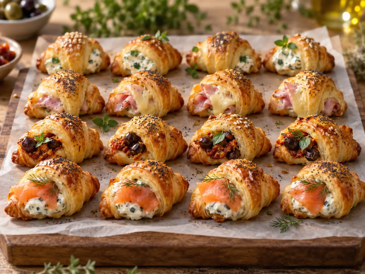 Mini croissants apéritifs : 16 triangles, 180 °C et des garnitures qui tiennent
