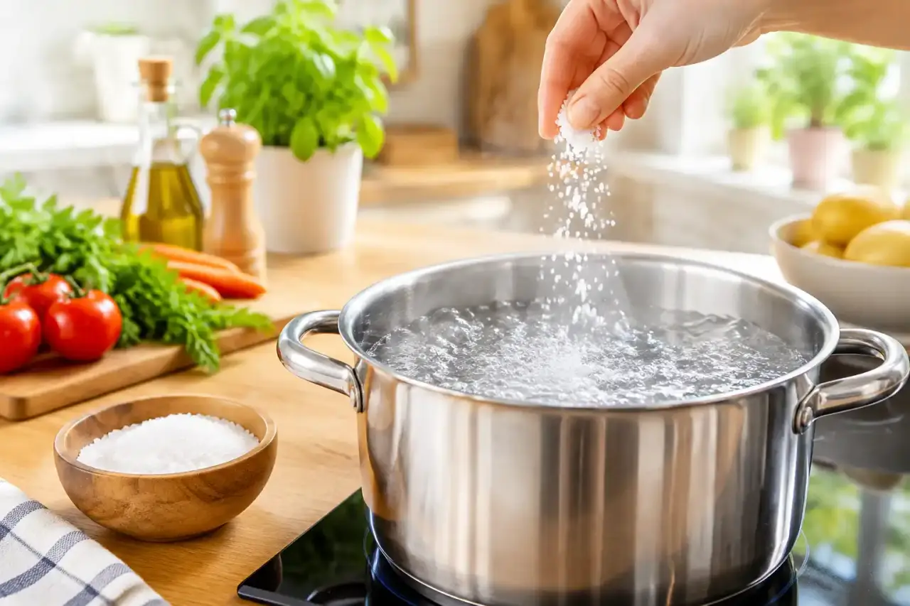 Casserole d’eau salée en train de chauffer sur une cuisinière