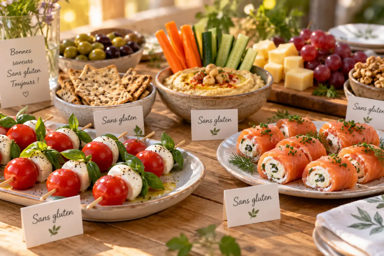 Un apéro sans gluten gourmand, avec des bouchées sûres et un buffet facile à organiser