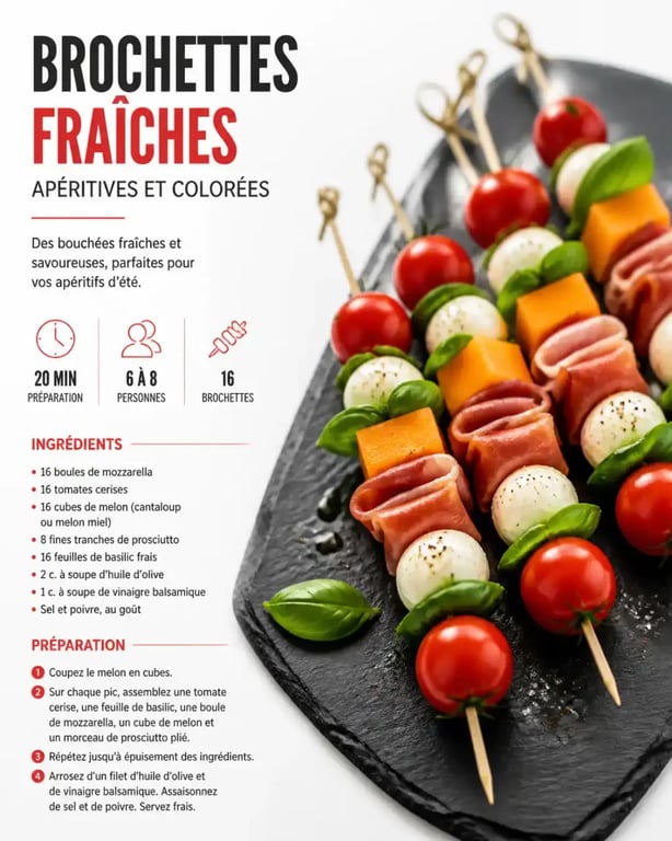 Plateau de brochettes froides apéritif variées et colorées sur une ardoise