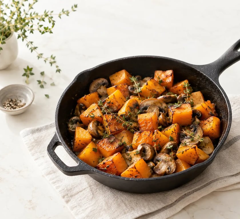 Potiron recettes faciles : poêlée de potiron aux champignons