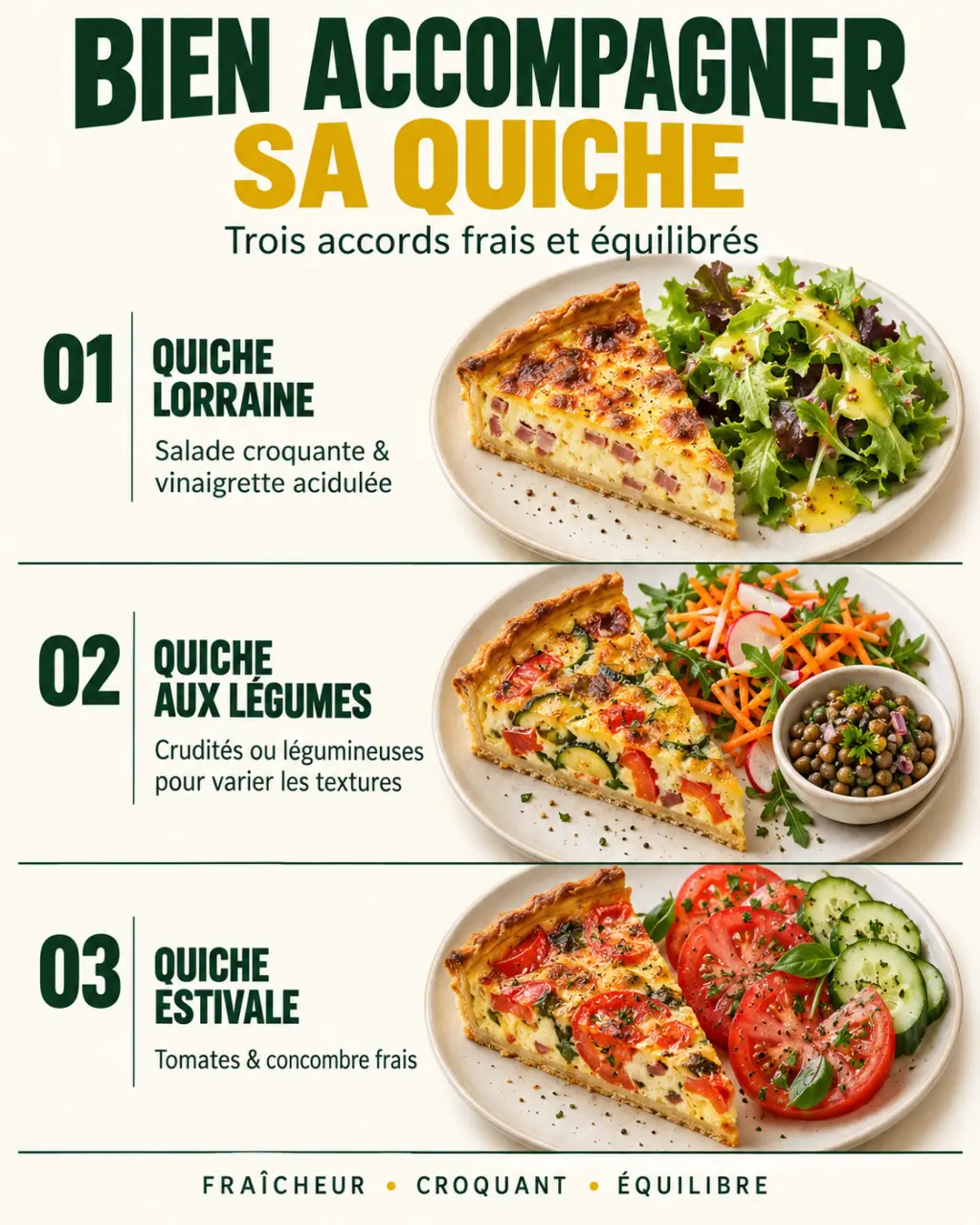 Infographie sur l’accompagnement quiche selon la garniture et la saison