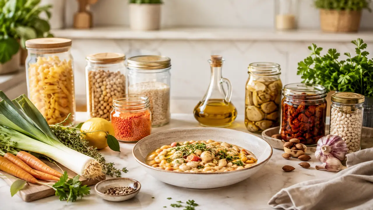 Table familiale chaleureuse avec un plat du placard revisité de façon chic