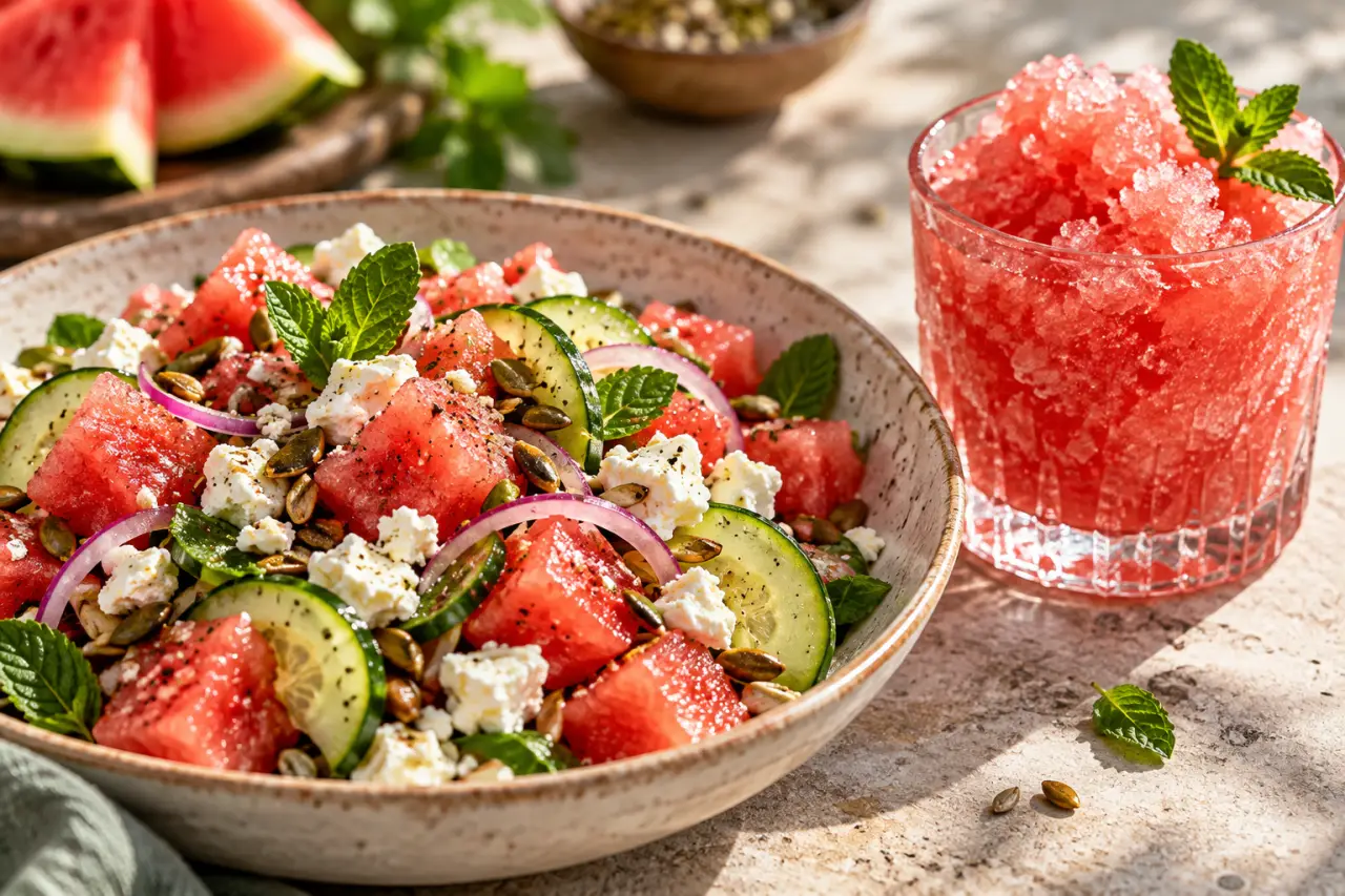 Recette avec la pastèque : du croquant en salade, de la fraîcheur en granité